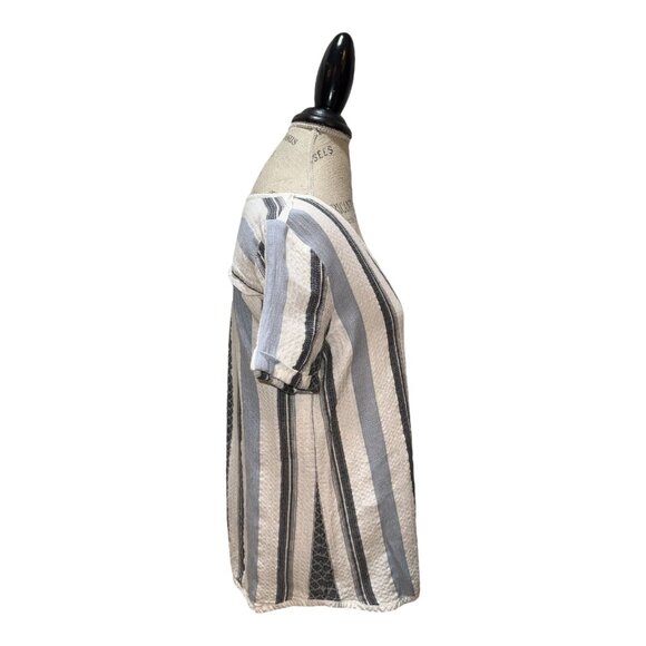 Yerse Blue & White Stripe Textured Cotton V-Neck Short Sleeve Top Women's Size L - Picture 2 of 13